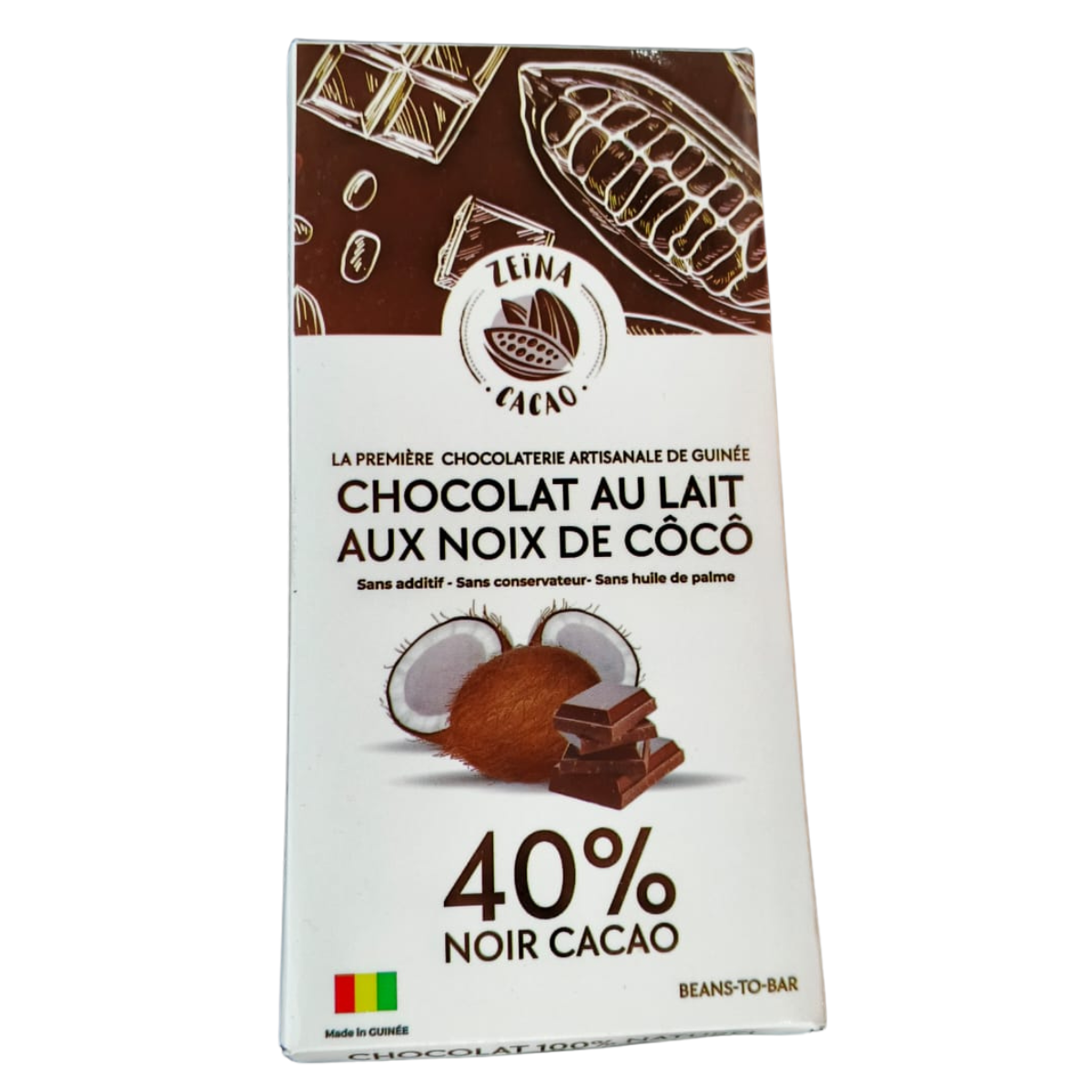 Chocolat au Lait Aux noix de Coco - 40% Noir Cacao - 100g