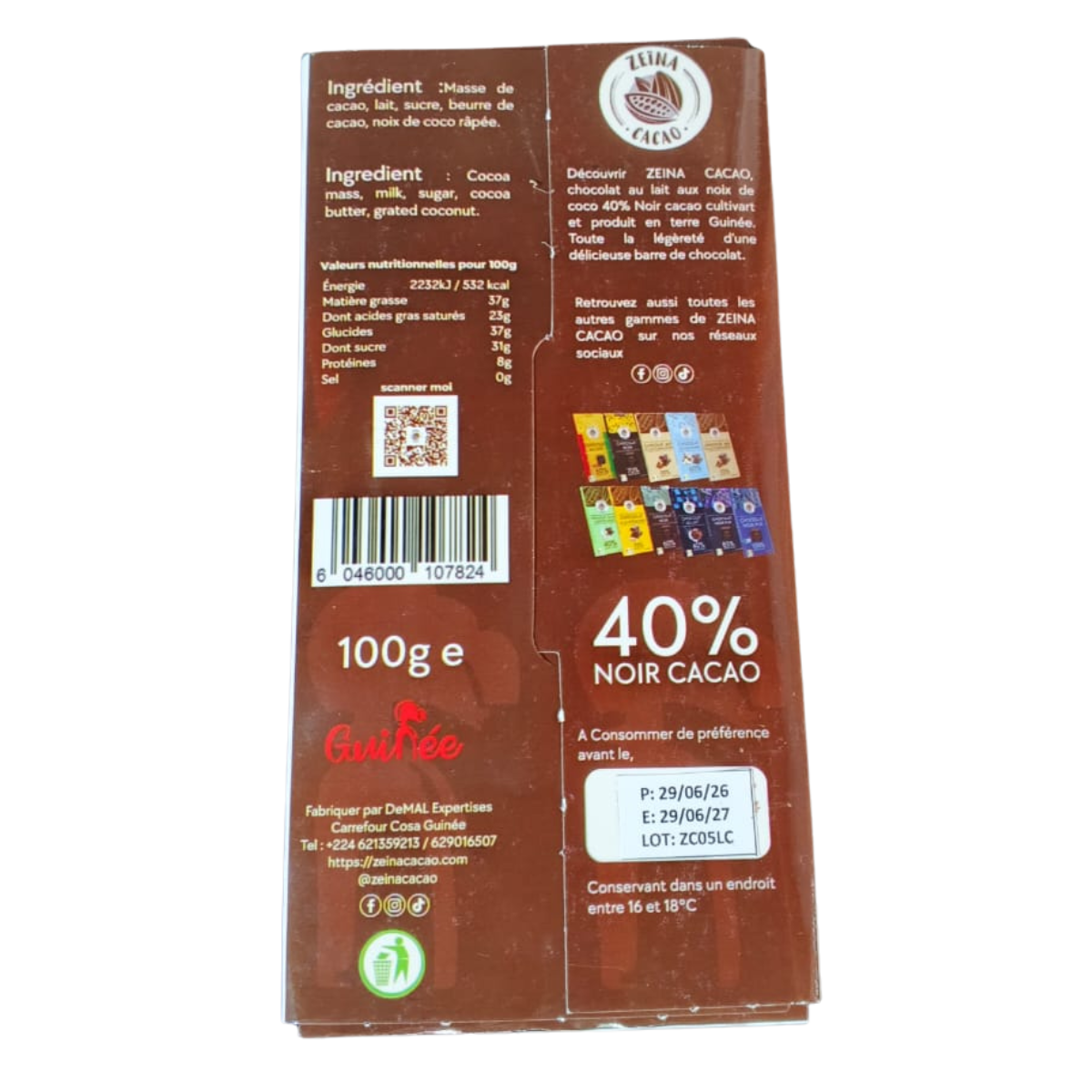 Chocolat au Lait Aux noix de Coco - 40% Noir Cacao - 100g – Image 2