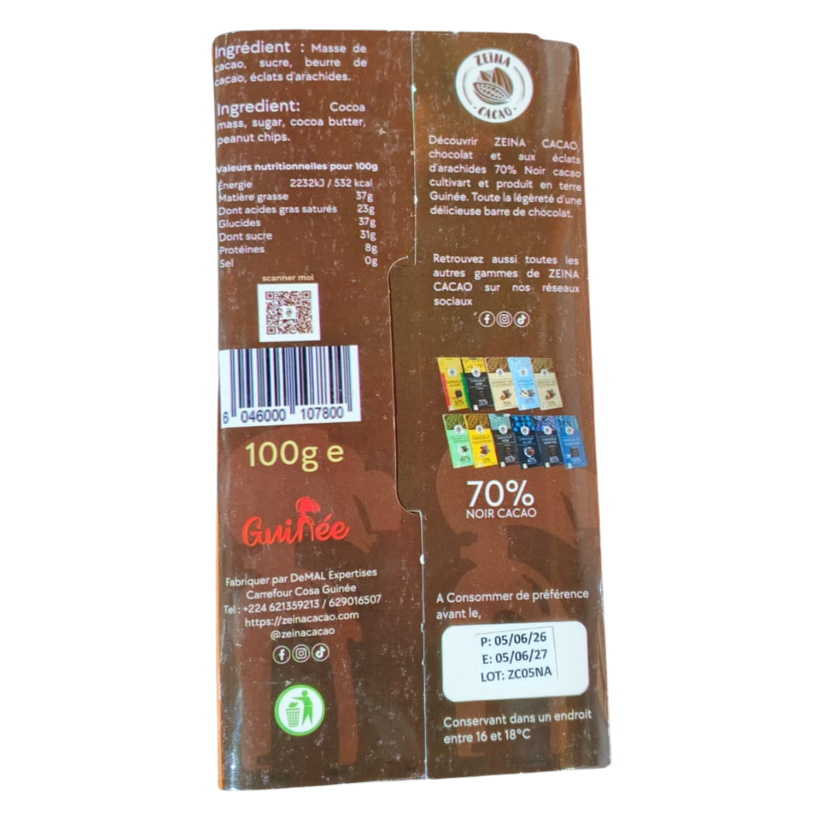 Chocolat aux Eclats d'Arachides - 70% Noir Cacao - 100g – Image 2