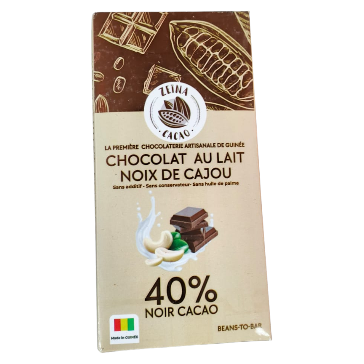 Chocolat au Lait Noix de Cajou - 40% Noir Cacao - 100g