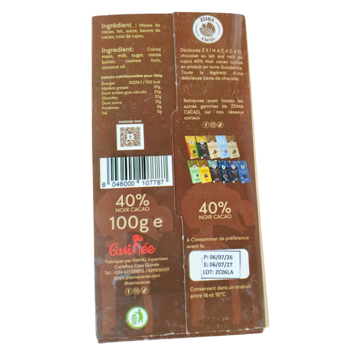 Chocolat au Lait Noix de Cajou - 40% Noir Cacao - 100g – Image 2