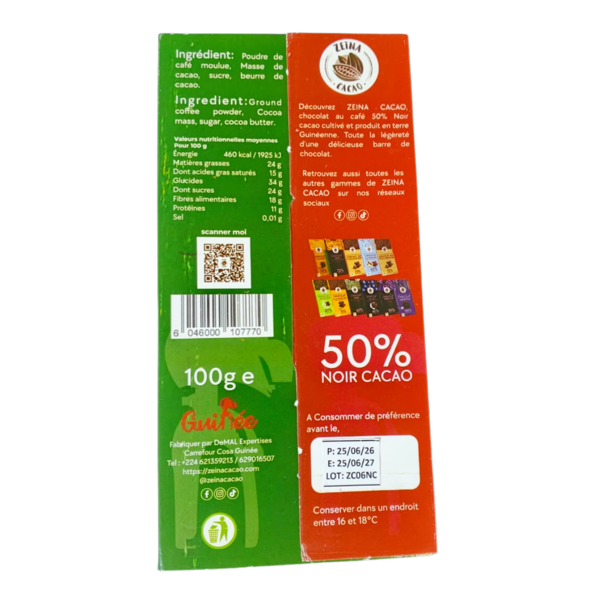 Chocolat au Café -50% Noir Cacao - 100g – Image 2
